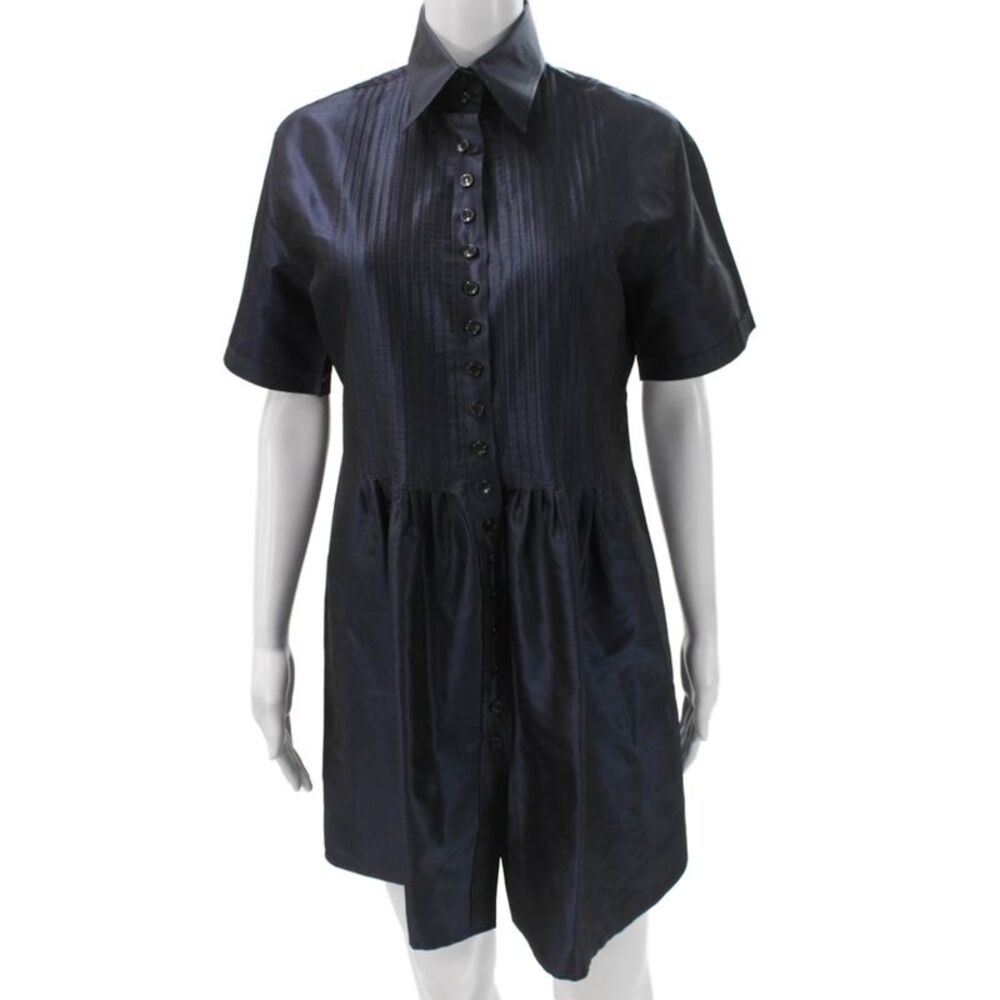Pauw Womens Shirt Dress Blue Short Sleeve Collared Button Poly Blend Size S